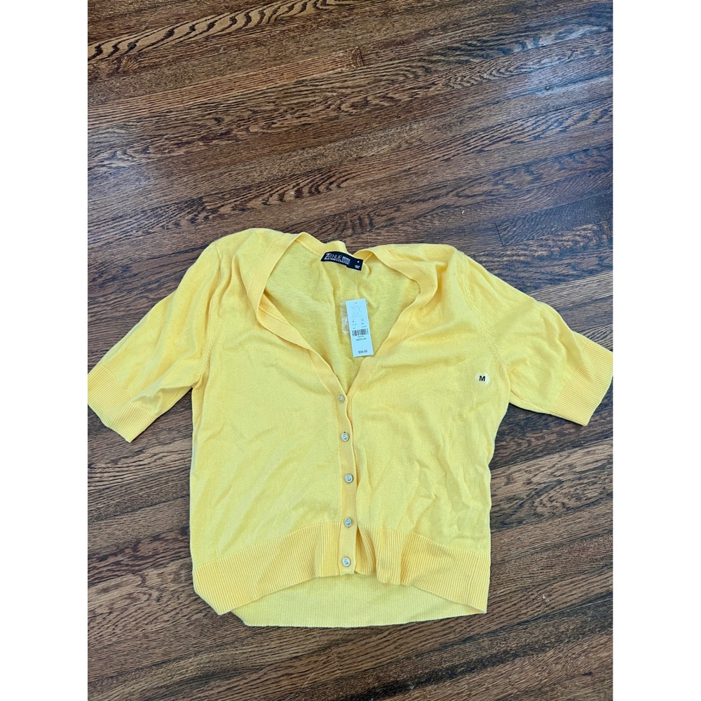 NWT New York & Company Yellow Short Sleeve V-Neck Cardigan Rhinestone M